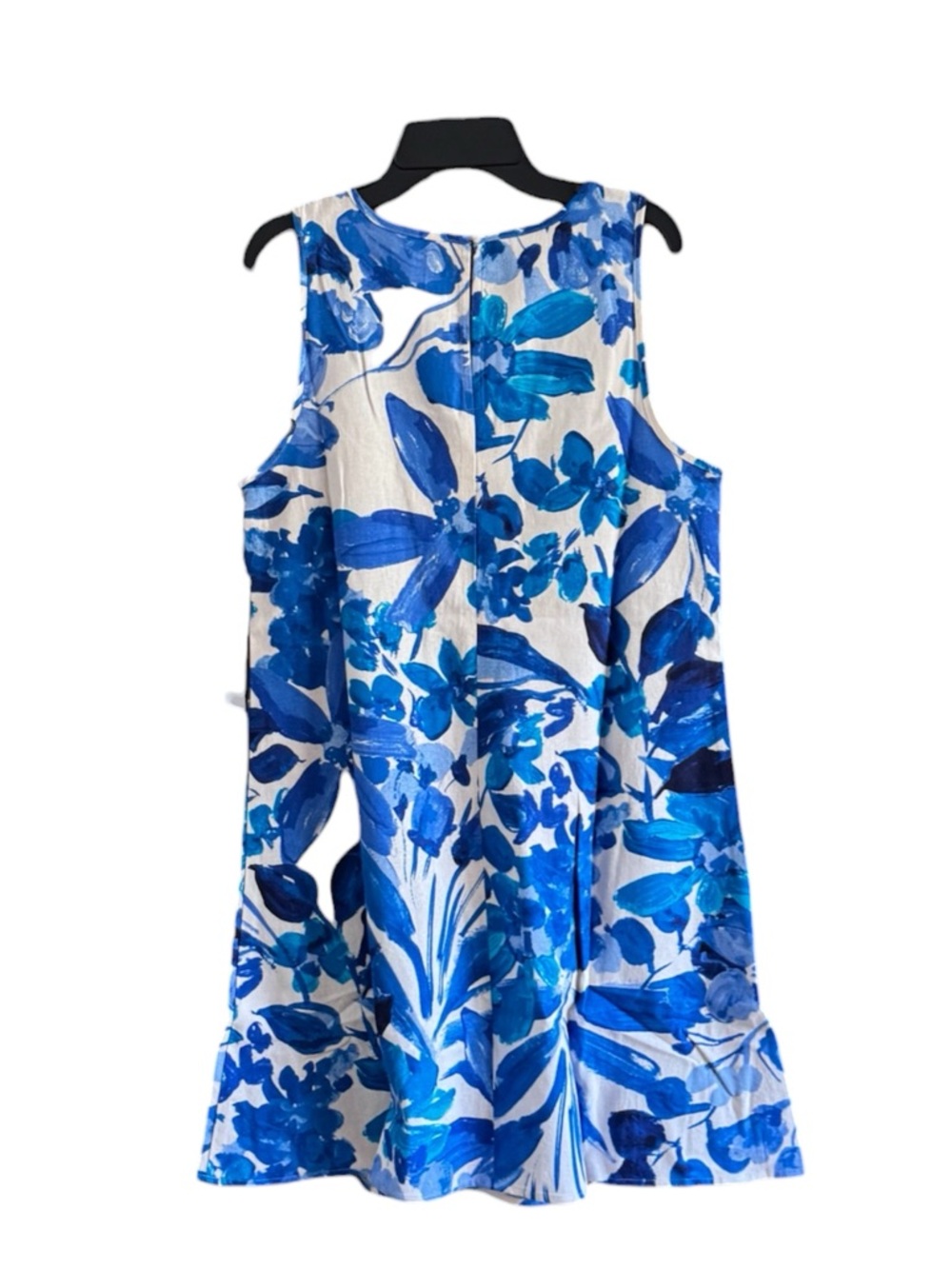 London Times Blue Floral A-Line Linen Sleeveless Dress - Picture 2 of 6